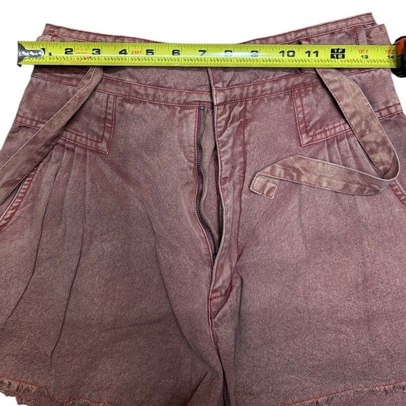 FP One . High Waist Brown and Red Shorts with Paper Bag Waist - Picture 4 of 5